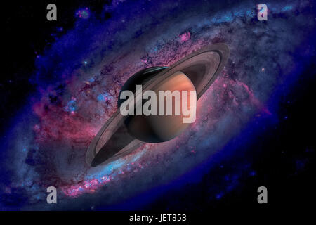 Sonnensystem - Saturn. Es ist der sechste Planet von der Sonne und der zweitgrößte im Sonnensystem. Es ist ein Gas riesigen Planeten und hat ein Ringsystem. Stockfoto