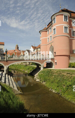 Deutschland, Bayern, verwunschen, Rieder Tor, Brücke, kleine Wörnitz Stockfoto