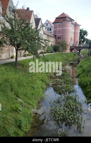 Deutschland, Bayern, verwunschen, Rieder Tor, Stadttor, kleinen Wörnitz, Stockfoto