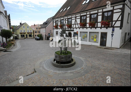 Deutschland, Bayern, Schwaben, Schloss Har, lokale Mitte, Marktplatz, Brunnen, Stockfoto