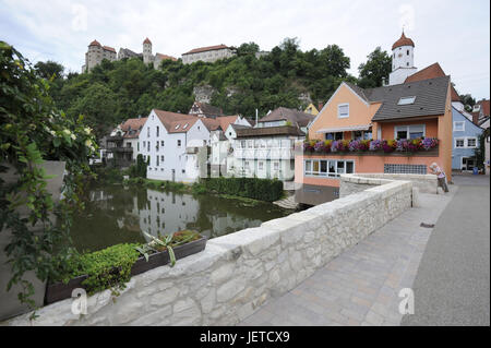 Deutschland, Bayern, Schwaben, Schloss Stadtbild, Schloss Burg Har, Har, Wörnitzbrücke, Stockfoto