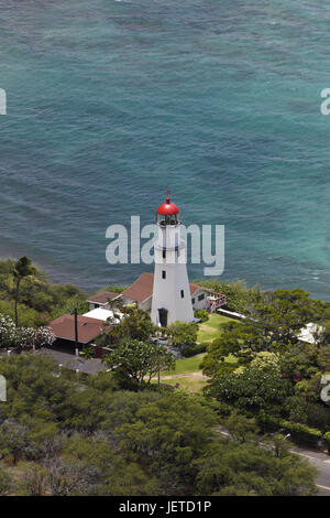 Leuchtturm, Kupikipikio Point, Hawaii, Oahu, USA, Stockfoto