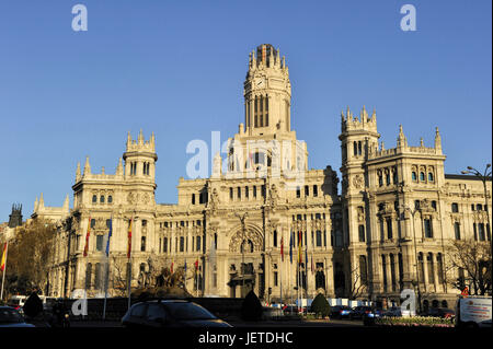 Spanien, Madrid, Plaza Cibeles, Palacio de Comunicaciones, Stockfoto