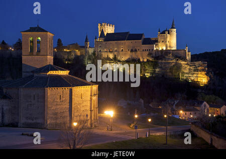 Spanien, Kastilien-León, Blick auf Segovia Vera Cruz und Alcazar, Stockfoto