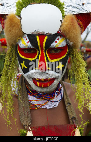 Papua Neu Guinea, Mitglied der Huli Sorte, Porträt, Stockfoto