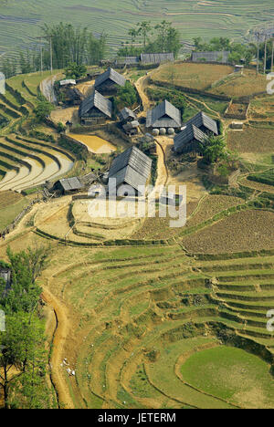 Asien, Vietnam anzeigen bei Black Hmong Dorf und Rice Field, Stockfoto