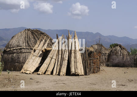 Dorf, Stahlwerke, traditionell, Stamm Arbore, Omotal, Äthiopien, Stockfoto