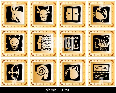 Quadrate mit Zeichen des Tierkreises - entschädigte Illustrationen Stock Vektor