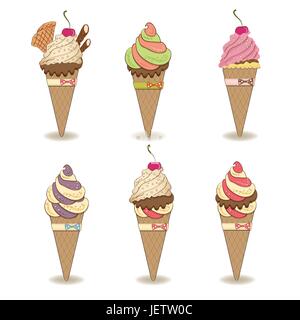 Lebensmittel, Nahrungsmittel, Illustration, Creme, Kegel, Vanille, Vektor, Eis, Stock Vektor