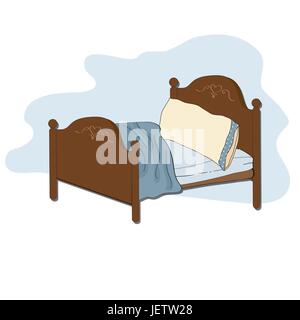 Möbel, Zimmer, Bett, Inneneinrichtung, Schlafzimmer, Bettwäsche, weiß, Design, Objekte, Stock Vektor