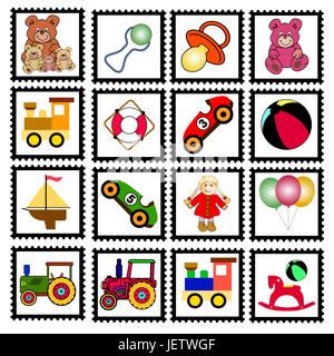 optional, Spielzeug, Spielzeug, Briefmarken, Etiketten, Aufkleber, Sticker,  Marken, Eisenbahn Stock-Vektorgrafik - Alamy