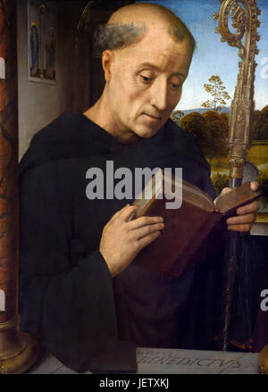 St. Benedikt 1487 Hans Memling (Memlinc) 1430 –1494 deutscher Maler, der nach Flandern und arbeitete in der Tradition der altniederländischen Malerei. Stockfoto