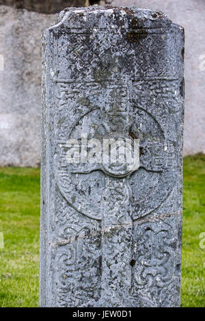 Farr Stein, Klasse II piktische Symbol Stein außerhalb des Museums leitet bei hebt, Bettyhill, Caithness, Schottisches Hochland, Schottland Stockfoto