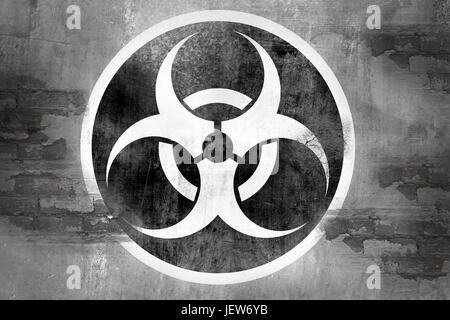 Biohazard-Symbol auf Betonwand Stockfoto