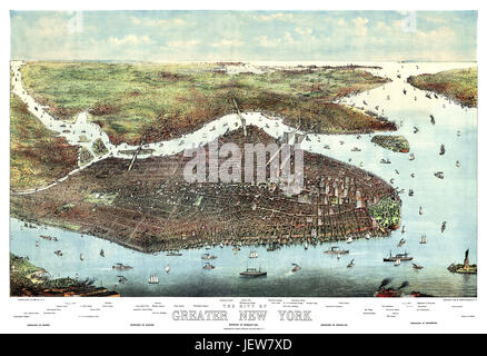 Alten Luftbild von New York. Von Charles Hart. Publ. Joseph Koeher, New York, 1905 Stockfoto