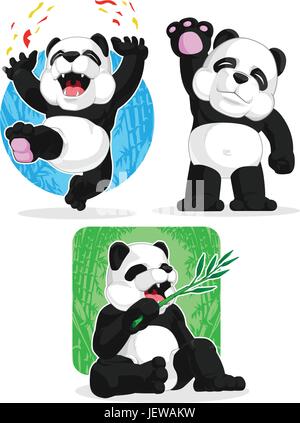 Blatt, Tier, Bambus, Panda, erfreut, anspruchslose, enthusiastisch, fröhlich, Stock Vektor