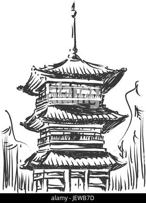 Reisen Sie, Tempel, Tourismus, Illustration, Japan, Skizze, Foto, Bild, Bild, Stock Vektor