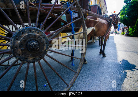 Reiten Sie Karren durch die spanische Kolonialarchitektur in der Unesco World Heritage Anblick Vigan, nördlichen Luzon, Philippinen Stockfoto