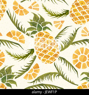 Tropischen Musterdesign mit Ananas und Palm verlässt. Handgezeichnete Aquarell Abbildung. Stockfoto