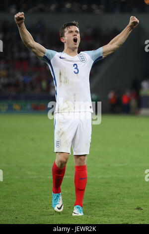 Der englische Ben Chilwell feiert seine Strafe während der UEFA-U-21-Europameisterschaft im Halbfinale im Stadion Miejski, Tychy. DRÜCKEN SIE VERBANDSFOTO. Bilddatum: Dienstag, 27. Juni 2017. Siehe PA Story Soccer England U21. Das Foto sollte lauten: Nick Potts/PA Wire. EINSCHRÄNKUNGEN: Nutzung unterliegt FA-Einschränkungen. Nur für redaktionelle Zwecke. Kommerzielle Nutzung nur mit vorheriger schriftlicher Zustimmung des FA. Keine Bearbeitung außer Zuschneiden. Stockfoto