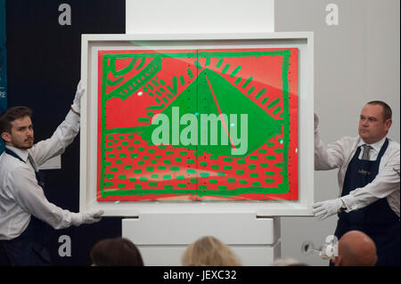 London, UK.  28. Juni 2017. "Untitled" von Keith Haring verkauft zu einem Hammerpreis von GBP0.78m (Schätzung GBP0.6 - 0,8 m) bei Sothebys Gegenwartskunst Abend Verkauf im New Bond Street, die wegweisende Werke aus dem Pop-Art-Genre vorgestellt.   Bildnachweis: Stephen Chung / Alamy Live neu Stockfoto