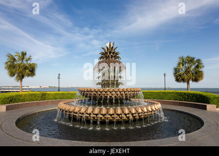 Ananas-Wasser-Brunnen in Waterfront Park in Charleston, SC.  Ananas sind ein Symbol der Gastfreundschaft in den amerikanischen Südstaaten.  Platz im Himmel zu kopieren, wenn Ne Stockfoto