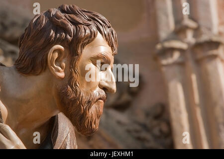 Figur geschnitzt im Holz von Judas Ischariot, Bruderschaft der sakramentalen Santa Cena, Linares, Provinz Jaen, Spanien Stockfoto