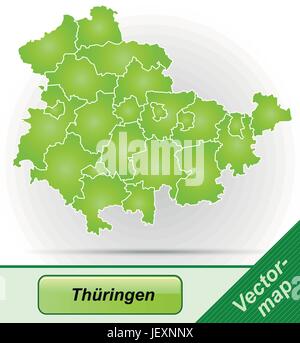 Grenze Karte von Thüringen mit Grenzen in Grün Stock Vektor