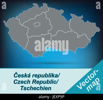 Grenze-Karte von Tschechien mit Grenzen in hell grau Stock Vektor
