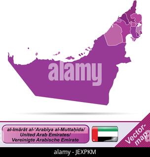 Grenze-Karte von Vereinigte-Arabische-Emirate mit Grenzen in violett Stock Vektor