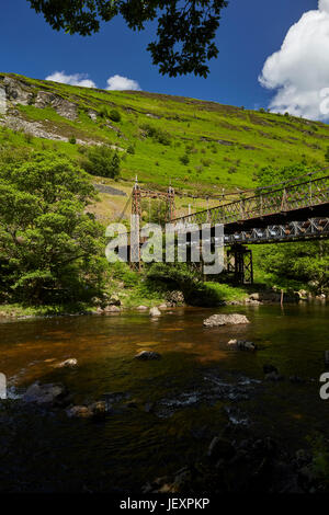 Elan Village Suspension Bridge Elan Valley Rhayader Powys Wales Großbritannien Stockfoto