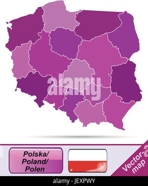 Grenze-Karte von Polen mit Grenzen in violett Stock Vektor
