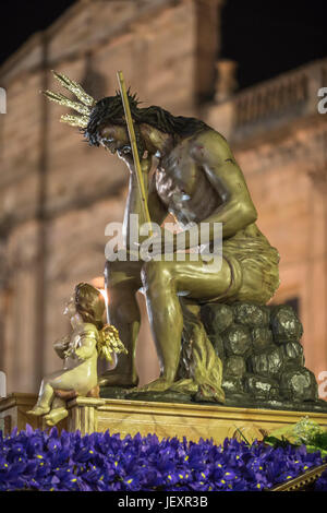 Linares, Provinz Jaén, Spanien - 15. März 2014: unser Vater Jesus Demut, stellt es im Moment nach dem Auspeitschen und Spott von der Wache Ro Stockfoto