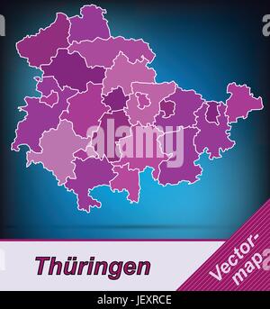 Grenze Karte von Thüringen mit Grenzen in Violett Stock Vektor