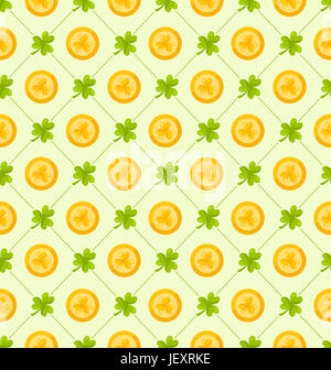 Abbildung Musterdesign mit Klee und goldenen Münzen für St. Patricks Day, nette Hintergrund- Stockfoto