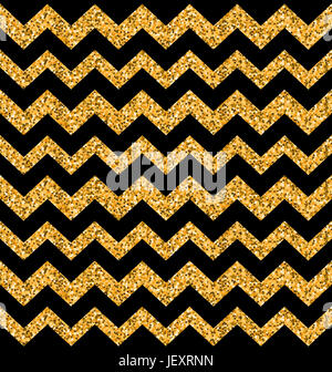 Abbildung Glitter nahtlose Zick-Zack Textur auf schwarzem Hintergrund, goldenen geometrischen Hintergrundbild- Stockfoto