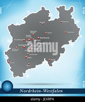 Karte der Insel von Nord-Rhein Westfalen abstrakten Hintergrund in blau Stock Vektor