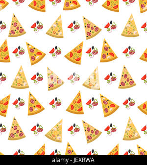 Abbildung Seamless Pattern mit Scheiben von Pizza. Bunten Nahrung Wallpaper- Stockfoto