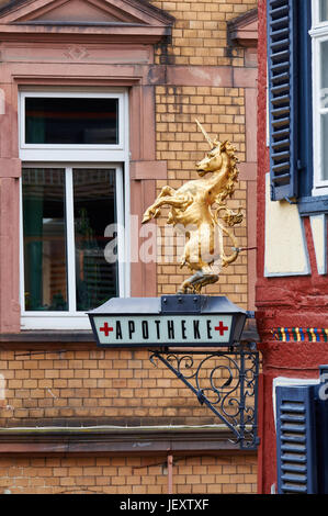 Einhorn Apotheke Gelnhausen, Hessen, Deutschland Stockfoto