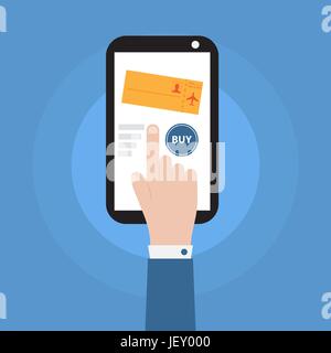 Hand mit Smartphone mit Ticket-Symbol-Vektor-illustration Stock Vektor