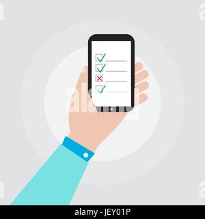Hand mit Smartphone mit Checkliste Symbol Vektor-illustration Stock Vektor