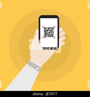 Hand mit Smartphone mit qr-Code-Symbol-Vektor-illustration Stock Vektor