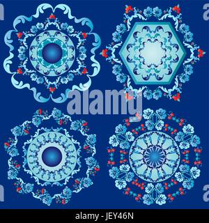 blau, antike, traditionelle, Kreis, Muster, Rundschreiben, Blumen, blau, schöne, Stock Vektor