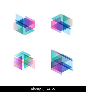 Satz von minimal multicolor Geometrien. Trendige Hipster Icons und Logos. Geschäft Zeichen, Symbole, Etiketten, Abzeichen, Rahmen und Grenzen Stock Vektor