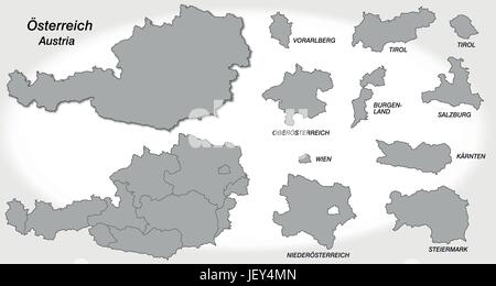 Karte von Österreich mit Grenzen in grau Stock Vektor