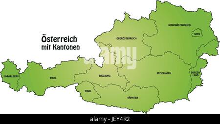 Österreicher, Österreich, Karte, Gliederung, Verwaltung, Grenzen, Staat, Kanton, Stock Vektor
