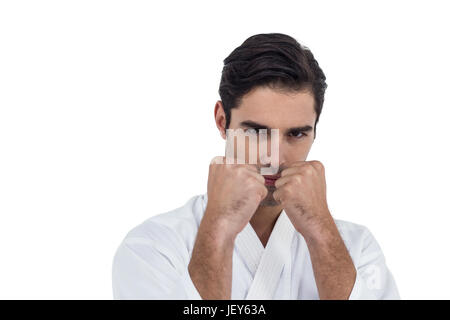 Kämpfer darstellende Karate Haltung Stockfoto