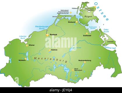 Mecklenburg, Karte, Western, Staat, Atlas, Weltkarte, Landkarte, Stock Vektor