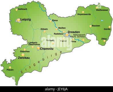 Sachsen, Karte, Staat, Atlas, Karte der Welt, Karte, Sachsenkarte, Sachsen, Karte von Stock Vektor