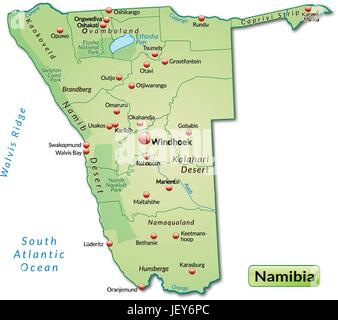 Inselkarte von Namibia als eine Übersichtskarte in Pastellgrün Stock Vektor